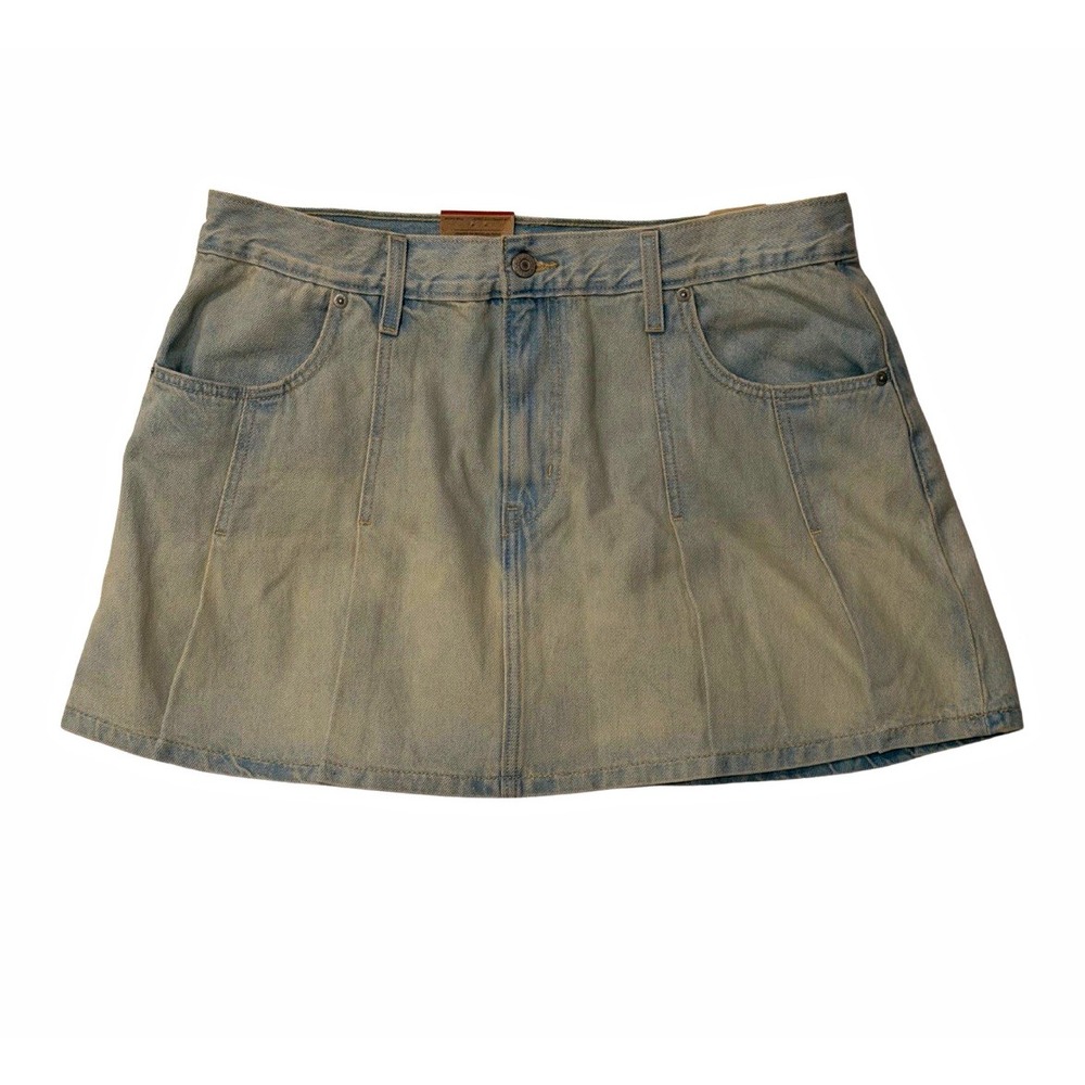 Levi's Women's Denim Mini Skirt NWT Size 16 Blue Solid w/ Pockets Zip